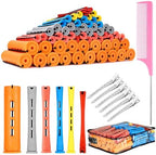 ProSuites hair perm rods set front view showing ninety multicolor plastic cold wave rollers organized with styling accessories.