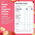 Amara baby snack pouch display highlighting the organic mixed red berries fruit ingredients
