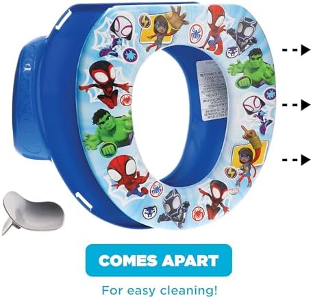 Disassembled parts of Ginsey Spidey cushioned potty seat showing easy to clean design