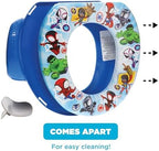 Disassembled parts of Ginsey Spidey cushioned potty seat showing easy to clean design