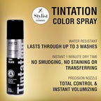 Back label of Red by Kiss Tintation black hair spray with instructions and ingredients