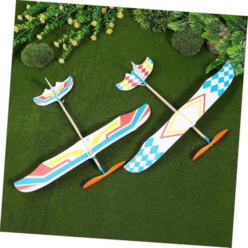 Vibrant blue checkered design variant of the educational flying toy aircraft.