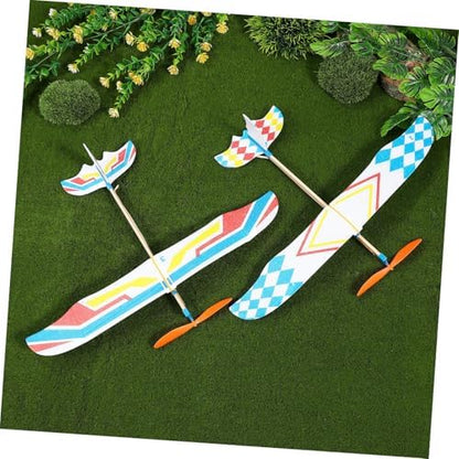 Vibrant blue checkered design variant of the educational flying toy aircraft.