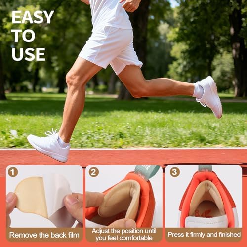 Demonstration of heel cushion inserts being placed inside a sneaker