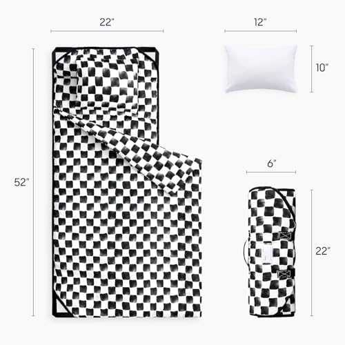 Wake In Cloud kids sleeping mat rolled up showing the secure hook and loop fasteners and carry handle