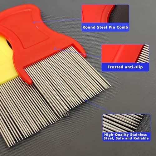 Multi colored plastic louse combs showing dual density teeth.