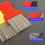 Multi colored plastic louse combs showing dual density teeth.
