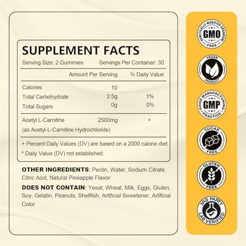 Close up of vegan pineapple flavored brain and energy booster chewable gummies.