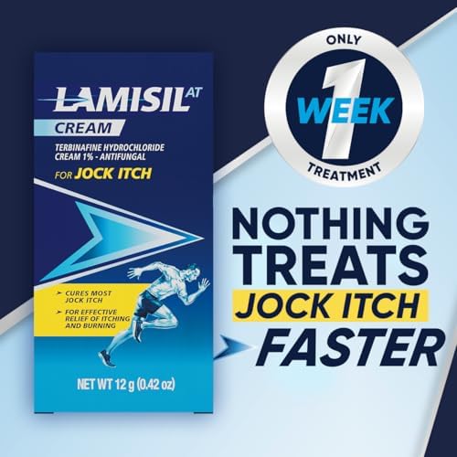 Lamisil tinea cruris treatment cream tube showcasing the one week formula text