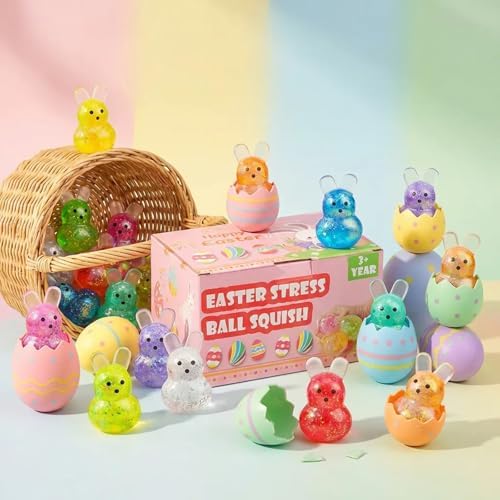 Close up view of the durable thermoplastic rubber texture on the UDZRL glitter filled bunny stress balls.
