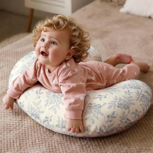 Funupup blue and floral print nursing pillow slipcover