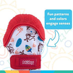 Close up of Nuby Teething Mitten monkey design