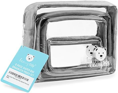 Beary Tidy clear storage pouches displayed in varying sizes
