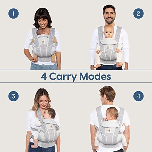Ergobaby Omni Breeze carrier worn by parent showing lumbar support and shoulder straps