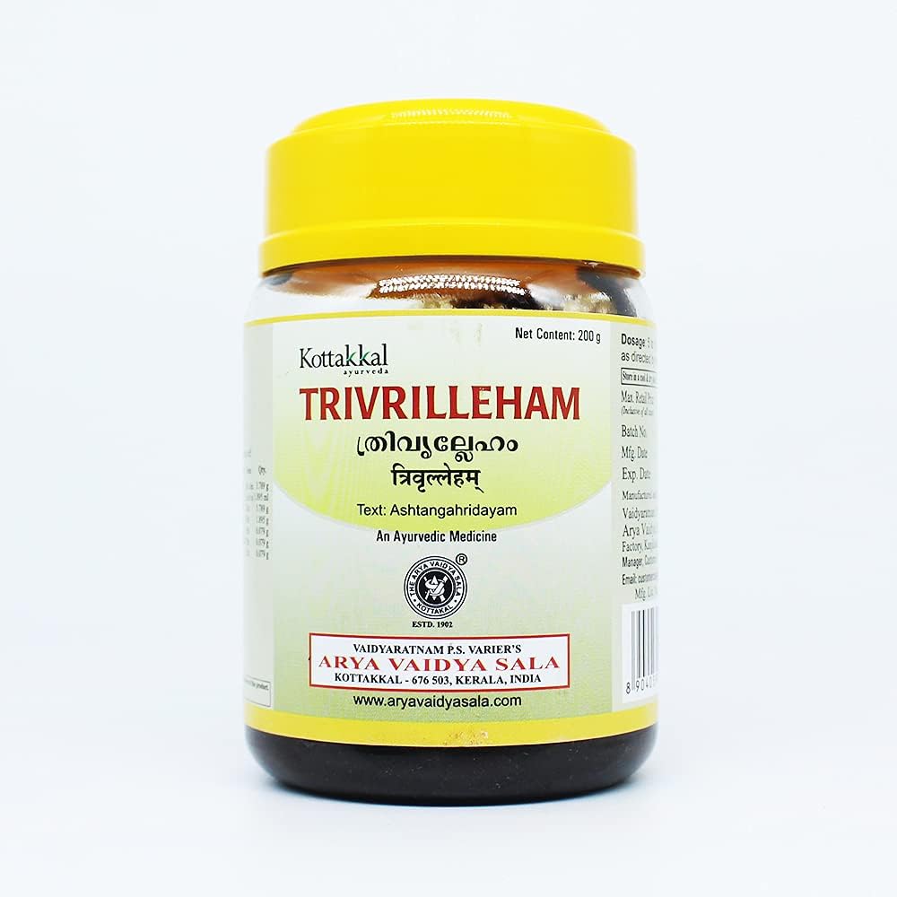 Kottakkal Arya Vaidya Sala Trivril Leham 200 Grams jar for constipation relief.