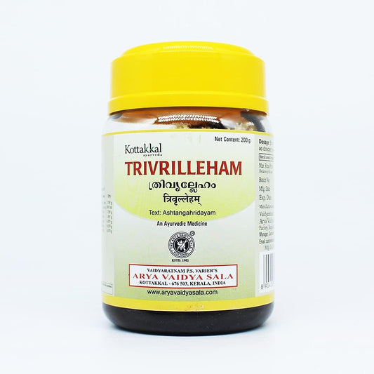 Kottakkal Arya Vaidya Sala Trivril Leham 200 Grams jar for constipation relief.