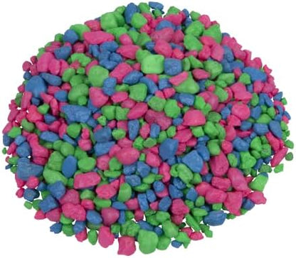 Close up of colorful fluorescent aquarium substrate