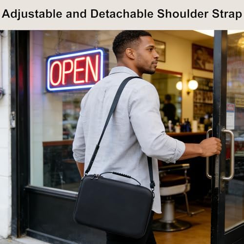 Open view of the hair clipper organizer bag showing slots for clippers and scissors