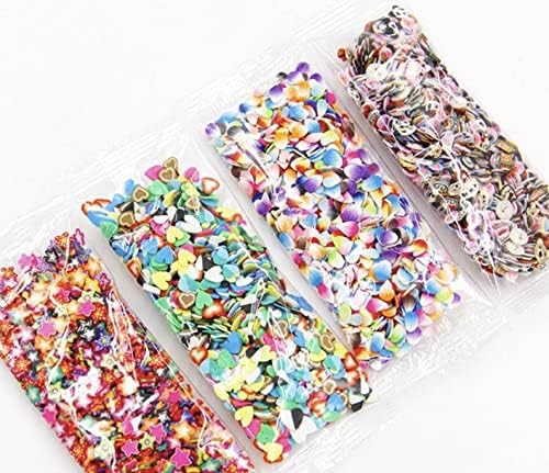 Detailed shot of miniature fimo embellishments arranged on acrylic nails for a vibrant summer manicure look.
