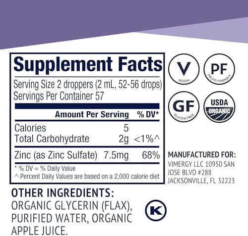 Vimergy USDA organic liquid zinc bottle demonstrating easy daily wellness integration for immune and skin health.