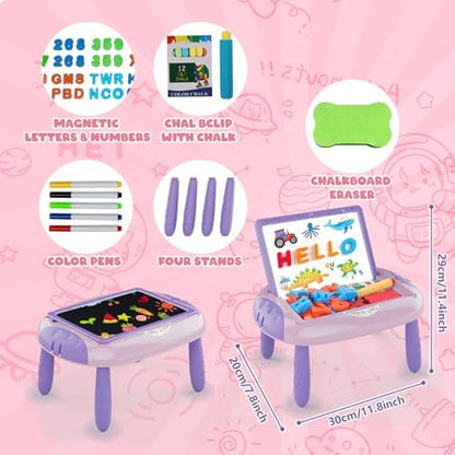 Toddler playing with Cokzer magnetic alphabet and number tiles