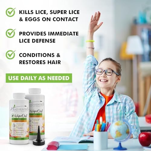 Natural non-toxic lice shampoo for kids and adults being applied to hair.