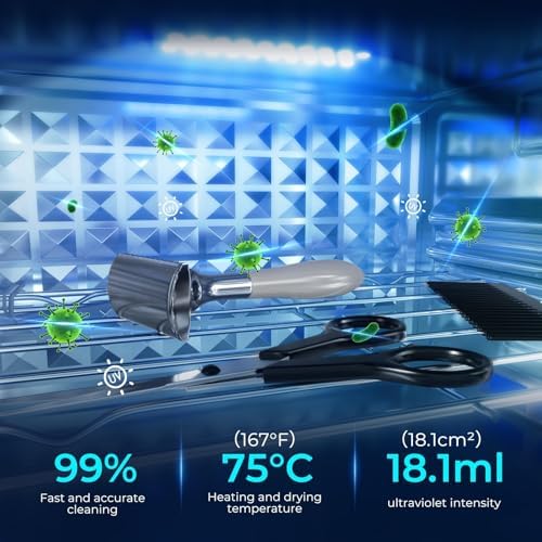 Geisofu dry heat barber tool cleaning machine showing interior capacity