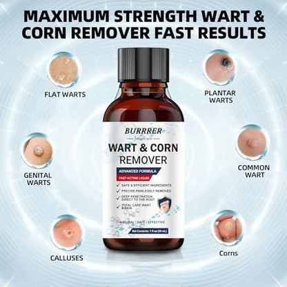 Close up of BURRRER liquid wart and corn remover applicator for precise treatment.