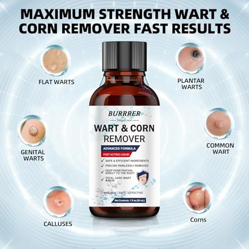 Close up of BURRRER liquid wart and corn remover applicator for precise treatment.