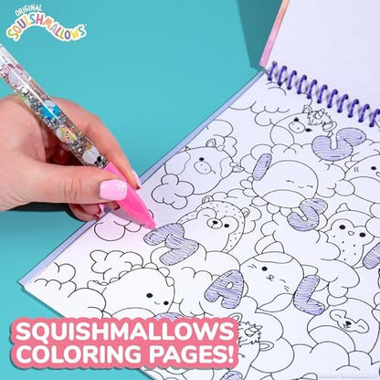 Close-up of the attached glitter pen and the sheet containing over one hundred character scrapbook stickers.