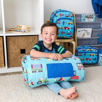 Wildkin toddler nap mat showing roll-up design and carrying handle