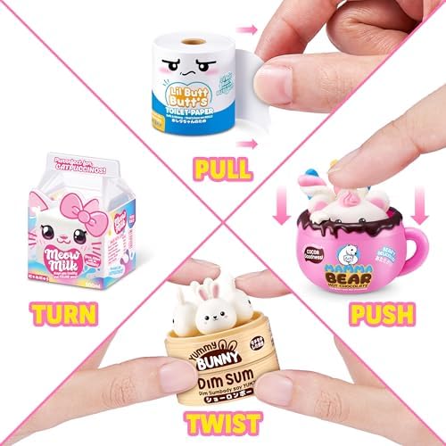 Collection of cute Japanese themed miniature toys, squishy slime, and mini shopping bags.