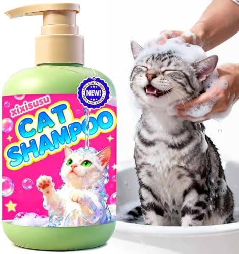 Xixisusu 10 ounce feline dandruff wash packaging displaying pink label details.