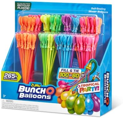 Close up view of the patented quick fill attachment connected to eight clusters of outdoor water bombs.