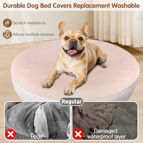 Medium size beige donut dog bed replacement top view showing soft texture