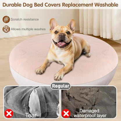 Medium size beige donut dog bed replacement top view showing soft texture