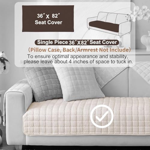 Aucrovee quilted white velvet couch mat with silicone grip backing detail.