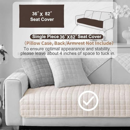 Aucrovee quilted white velvet couch mat with silicone grip backing detail.