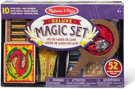 Detailed view of the ten classic illusions including the secret silks and money maker props included in the set