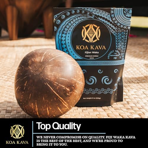 Koa Kava premium kava tea powder ingredients and nutritional facts panel.
