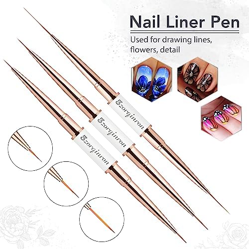 Person using 3zorqinron nail brush to create fine line art on nails