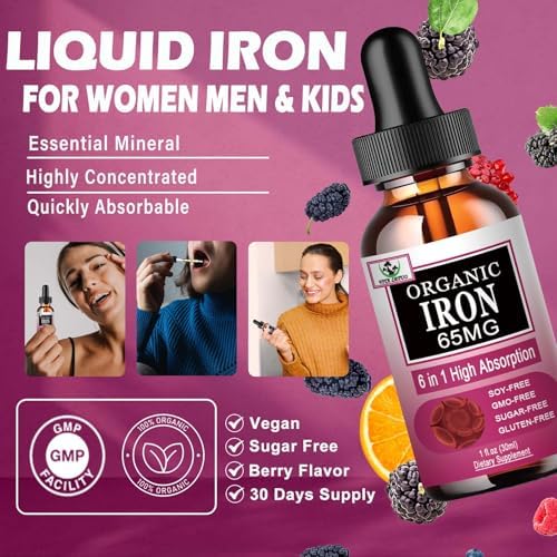 Dropper delivery system of Vita Letuo iron supplement for women showing clear liquid consistency.