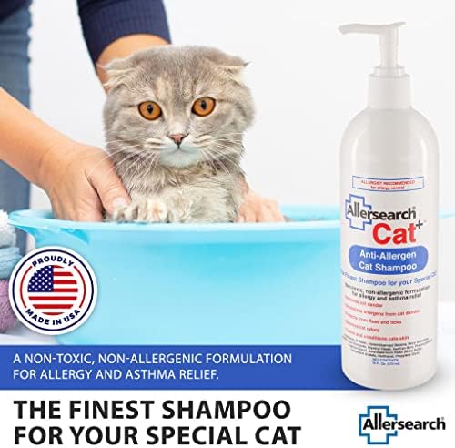 Premium imported allergen reduction feline shampoo by Allersearch.