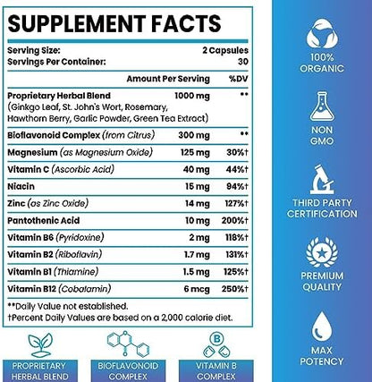 Elikadur 1500 mg ear health capsules with bioflavonoids supplement facts label