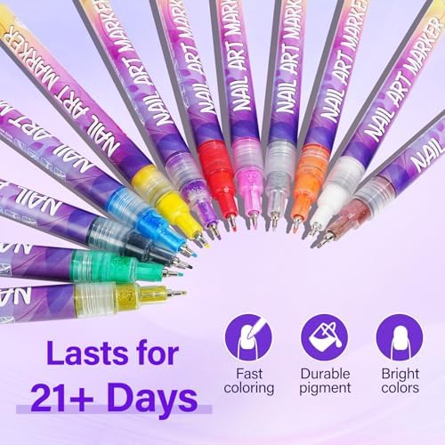 Demonstration of nail art drawing using Hubture pens