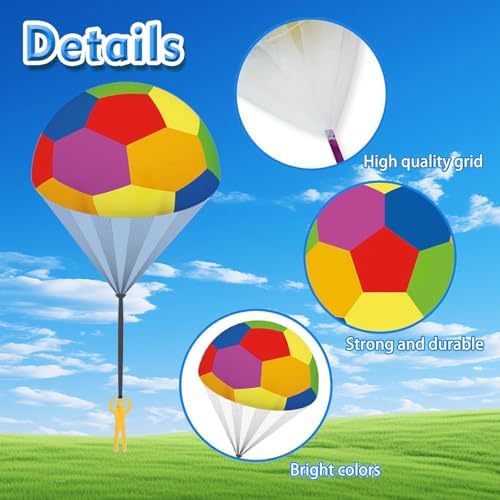 Close up view of the tangle free one piece nylon canopy construction on the kids parachute toy.