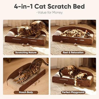 Premium felt cat lounger bed with integrated elastic bell ball toys for indoor cats.