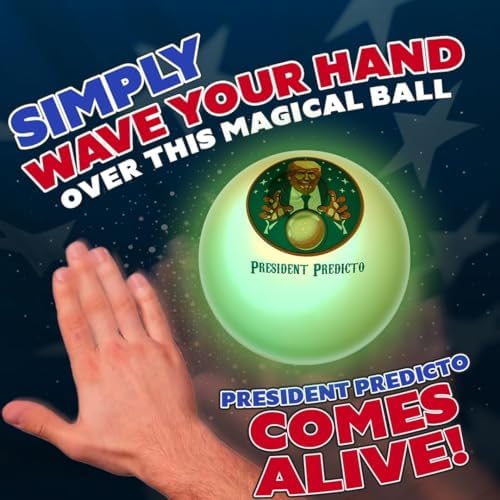 Hand waving over motion activated President Predicto crystal ball