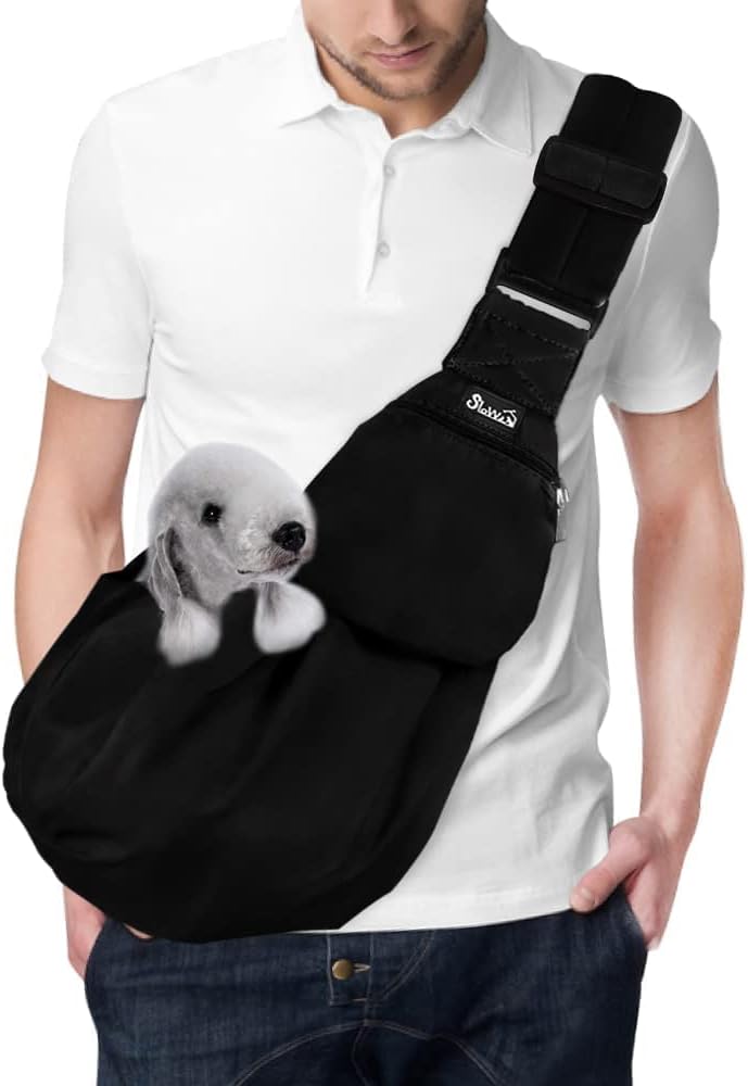 Lukovee Pet Sling, Hand Free Dog Sling Carrier Adjustable Padded Strap Tote Bag Breathable Cotton Shoulder Bag Front Pocket Safety Belt Carrying Small Dog Cat Puppy Machine Washable (Black, S) - Image 11