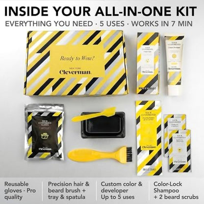 Cleverman USA imported skin friendly hair dye kit box showing instructions and organic oil ingredients